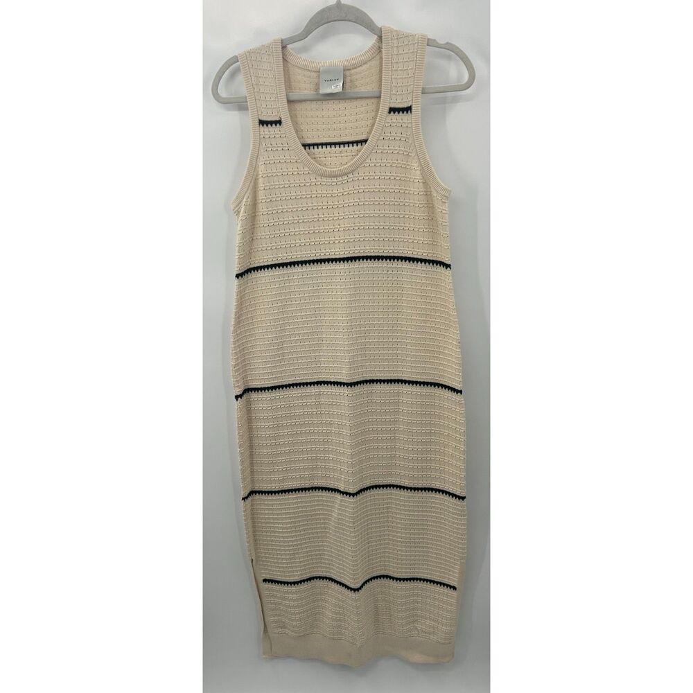 Varley Scott Scoop-Neck Sleeveless Midi Knit Dress Small Cotton Cream Striped